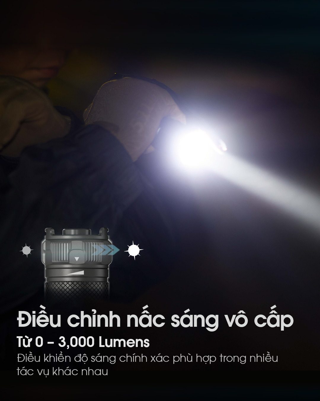 Đèn pin siêu sáng NITECORE SRT7i có thể điều chỉnh nấc sáng vô cấp