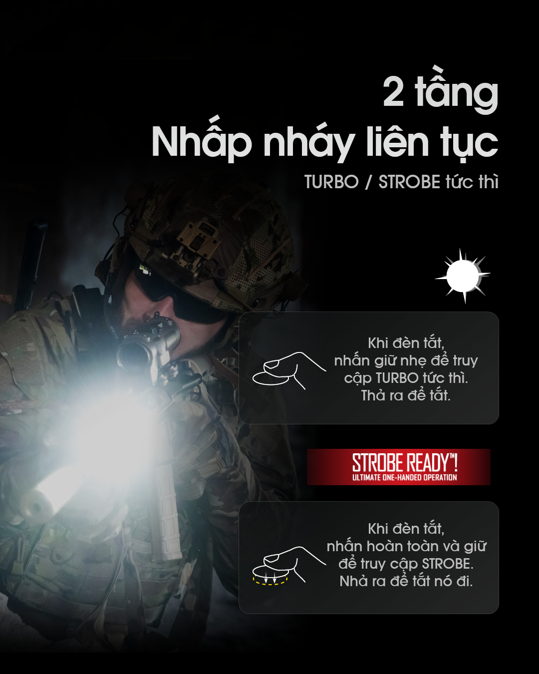 Đèn pin siêu sáng NITECORE SRT7i chế độ turbo strobe