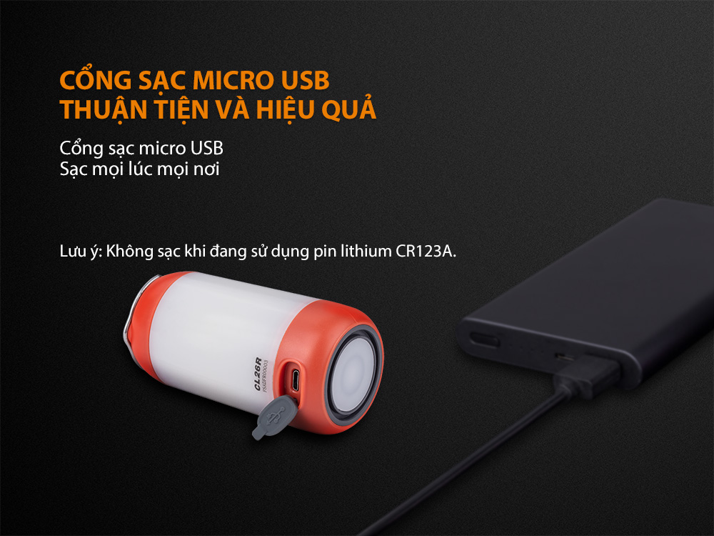 fenix cl26r được trang bị cổng sạc micro usb