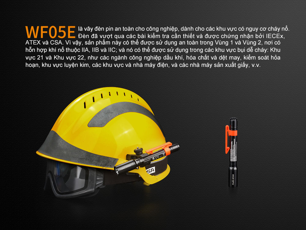 Fenix WF05E thích hợp cho các ngành công nghiệp như dầu khí, hóa chất, dệt may, cứu hỏa, luyện kim và năng lượng
