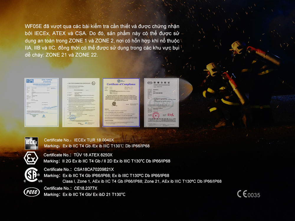Đèn đáp ứng tiêu chuẩn IECEx, ATEX và CSA đảm bảo an toàn trong môi trường dễ cháy nổ