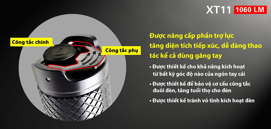 klarus xt11 trang bị công tắc chính và phụ