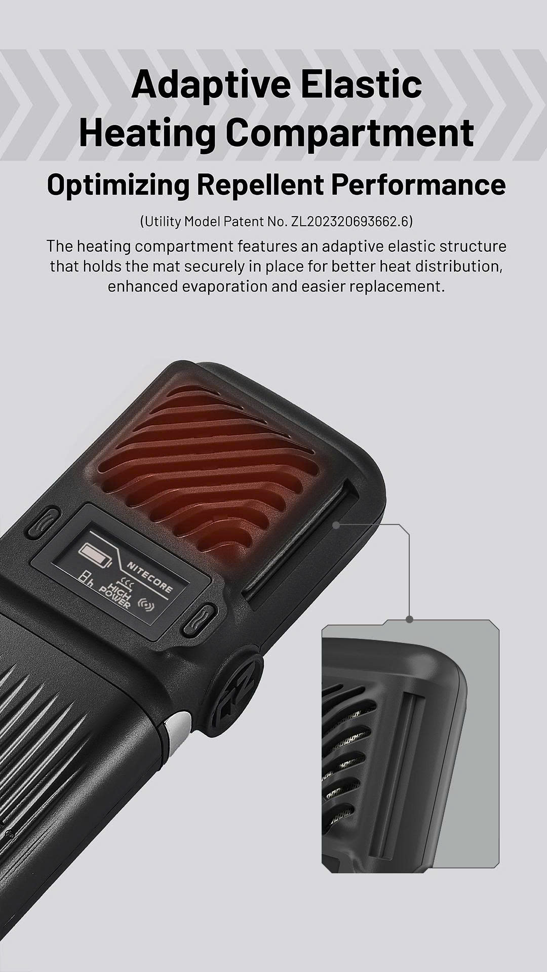 buồng sưởi đàn hồi Nitecore EMR25, giữ thảm diệt muỗi cố định, tỏa nhiệt đồng đều, dễ thay thế