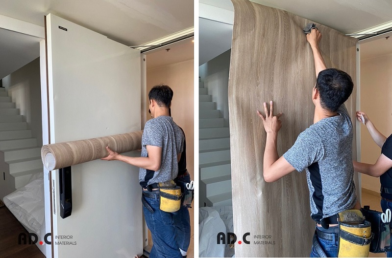Film nội thất vân gỗ Nhật Bản trang trí thang máy