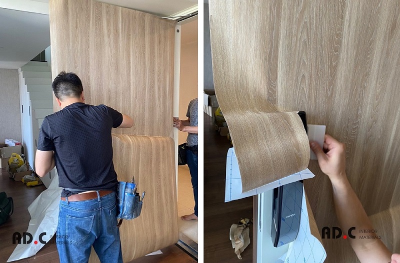 Kỹ thuật viên thi công film nội thất vân gỗ Reatec Nhật Bản