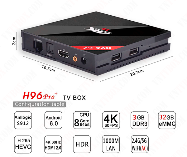 H96 PRO PLUS TV BOX - Ram 3GB - Rom 32GB - Amlogic S912 - Android 6.0