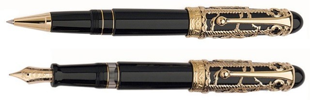 Bút Aurora Limited Edition Venezia Black Gold Plated có 2 phiên bản bút dạ bi và bút máy