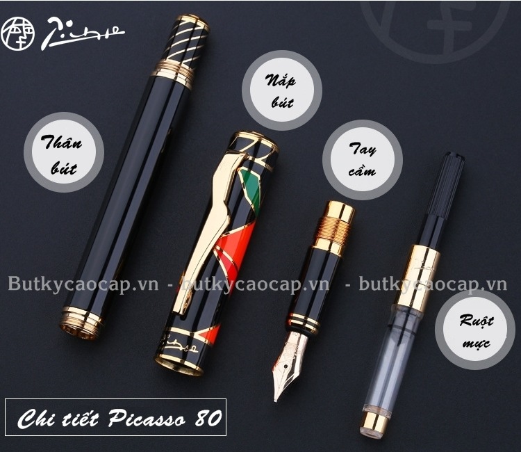 Chi tiết thiết kế bút máy Picasso 80 cài vàng