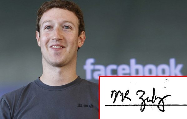 Chữ ký của 'hoàng tử' Facebook Mark Zuckerberg