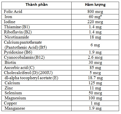 thành phần elevit cho bà bầu