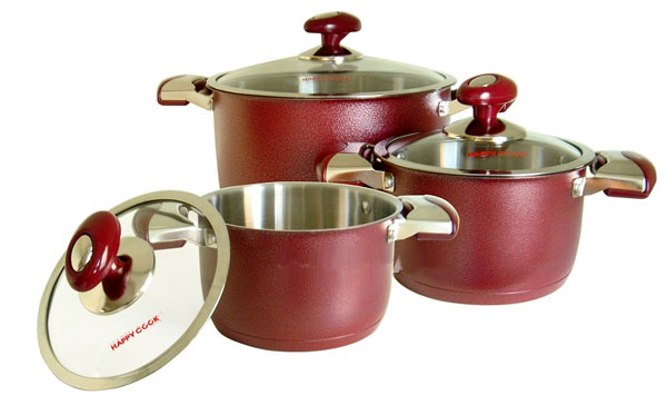 Bộ nồi Inox Happy Cook Anodized 3 đáy HC 06AC-2