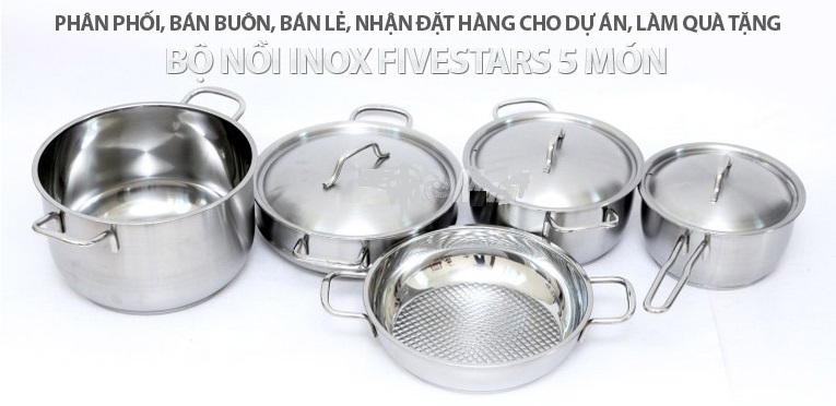 Bộ nồi Fivestar 5 chiếc trong đó có 3 nồi, 1 chảo, 1 xửng hấp