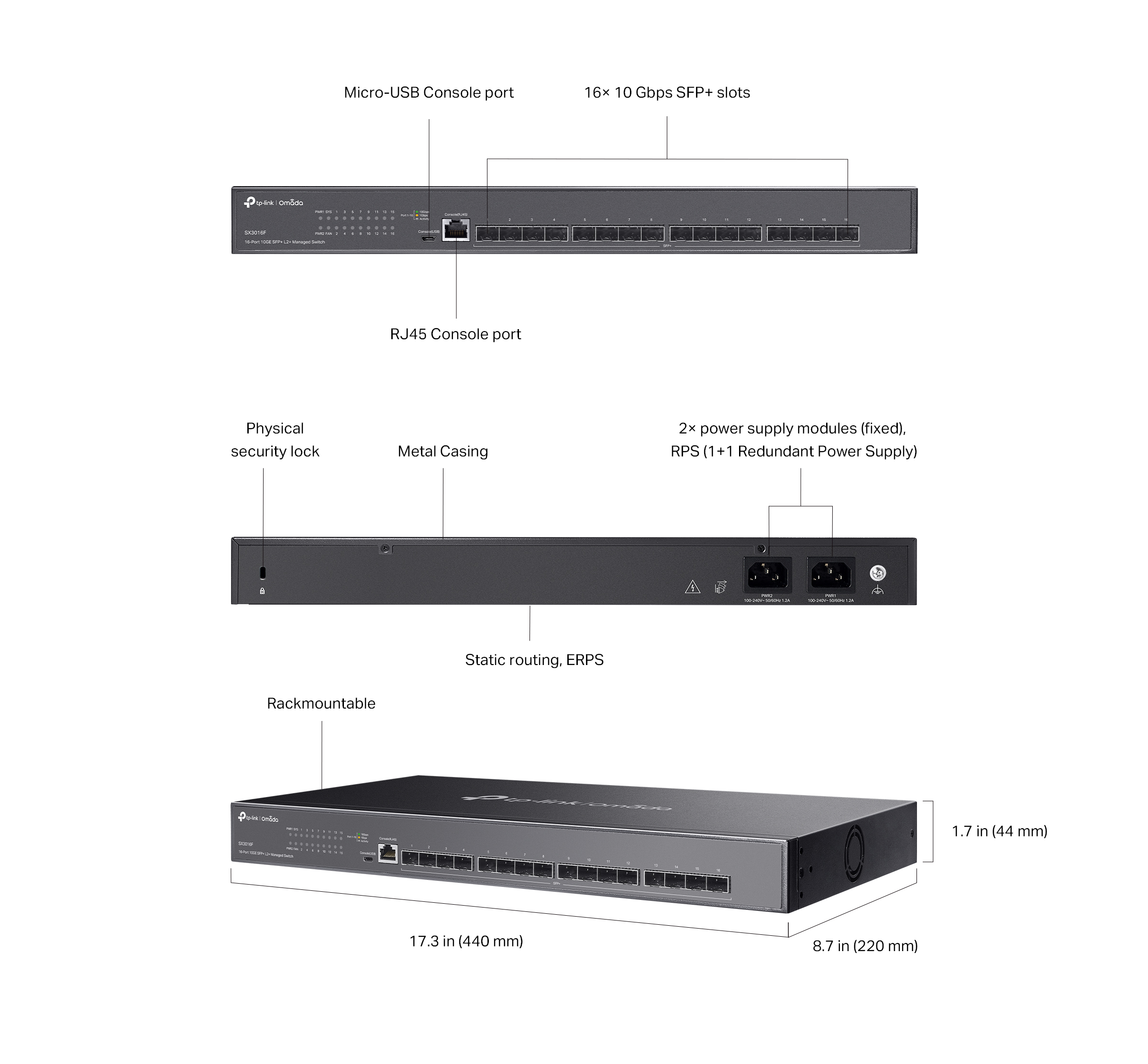 TL-SX3016F - Omada Switch Quản Lý L2+ 16 Cổng 10GE SFP+