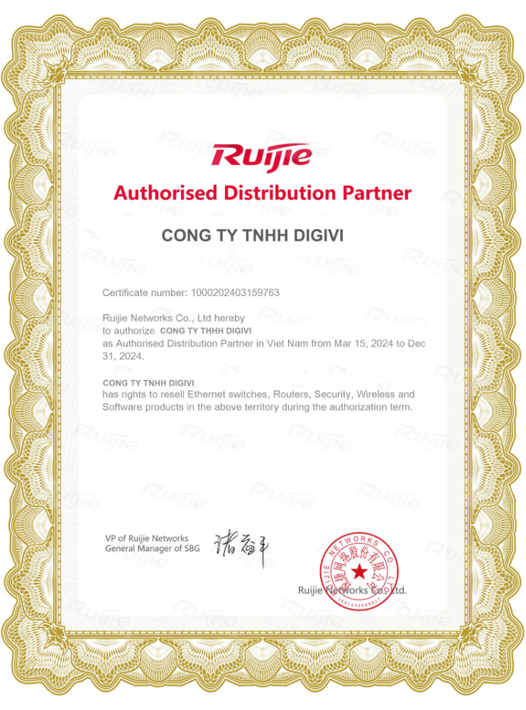 giấy chứng nhận nhà phân phối chính thức của Ruijie