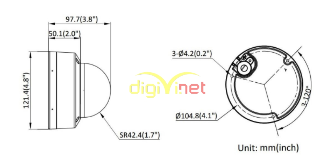 Kích thước của camera Hikvision DS-2CD1123G2-LIUF