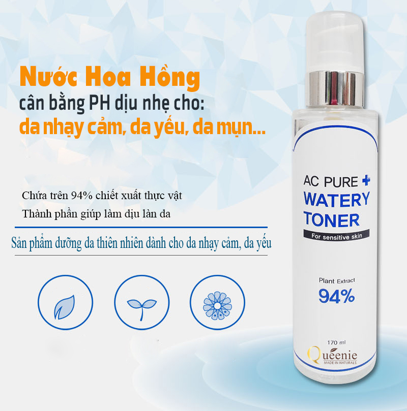 Mỹ phẩm Queenie nước hoa hồng trị mụn kháng viêm cho da nhạy cảm & da mụn