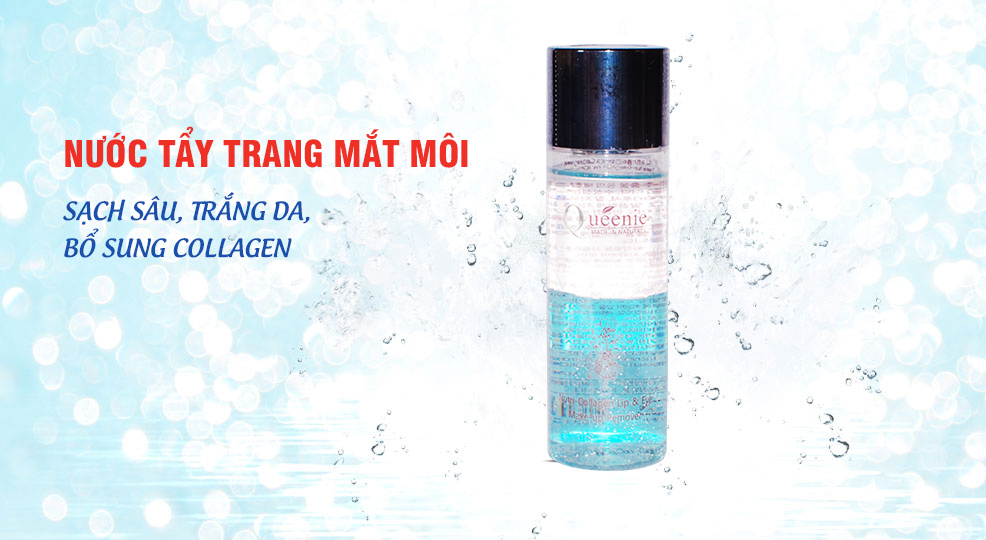 mỹ phẩm queenie nước tẩy trang mắt & môi bổ sung Collagen Queenie