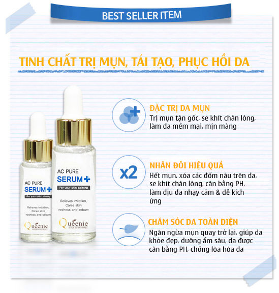 Mỹ phẩm queenie Tinh chất trị mụn, tái tạo phục hồi bề mặt da phẳng mịn