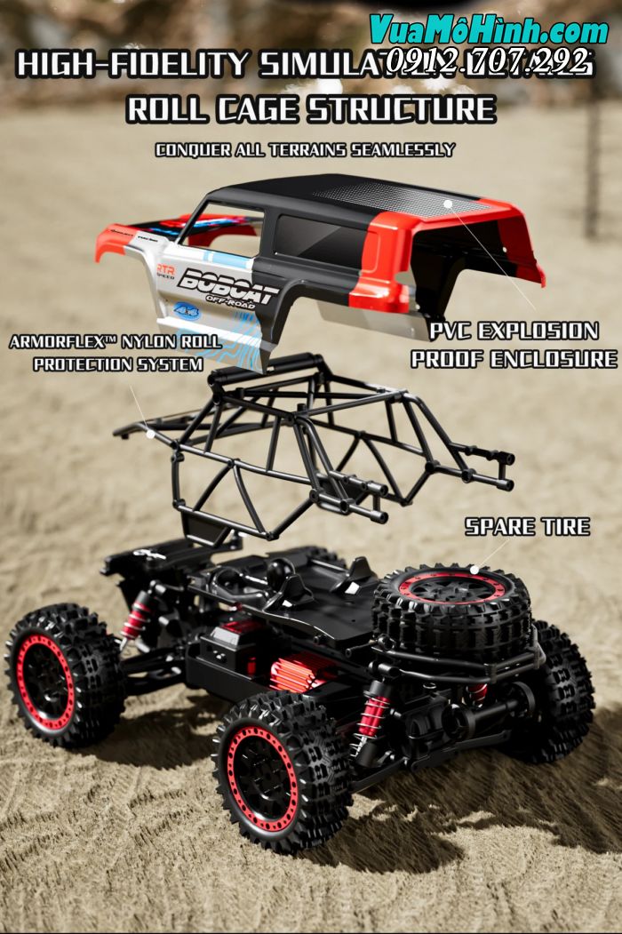 Xe tải quái vật điều khiển từ xa Bobcat 4WWD 1/16 tốc độ cao 45km/h