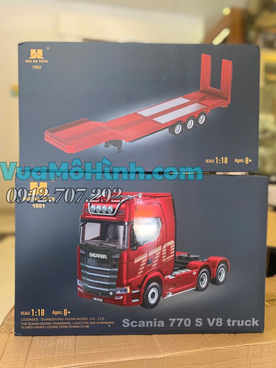 xe Móc Huina1501 Scania 770S V8 Truck Huina 501 có âm thanh, đèn mạnh vô đối. Nhân bản Thao tác