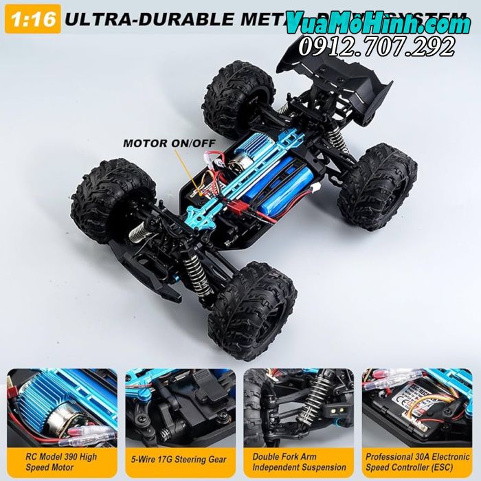 KPFAST - Xe Monster Truck bản PRO 75km/h, động cơ Brushless, pin 3S bánh răng full kim loại, 4WD, 2.4Ghz