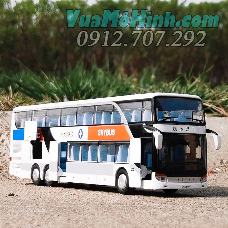 mô hình tĩnh diecast xe ô tô buýt chở khách proswon bus setra s 431 2 thầng tỷ lệ 1:32 , xe oto 4 bánh 2 tầng chuyên chở khách