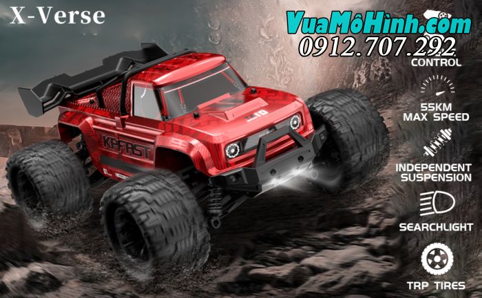 KPFAST - Xe Monster Truck bản PRO 75km/h, động cơ Brushless, pin 3S bánh răng full kim loại, 4WD, 2.4Ghz