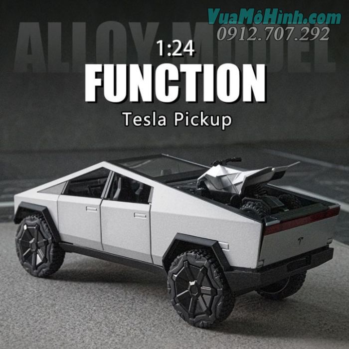 mô hình diecast tĩnh đồ chơi siêu xe ô tô điện thu nhỏ tesla cybertruck tỷ lệ 1:24 , oto mini trưng bày có kèm xe máy