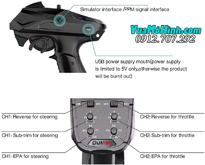 bộ tay điều khiển tx rx dumborc dumbo rc rbrc rbr/c x4 x6 xgf x6fg 4 6 kênh ch channel chanel