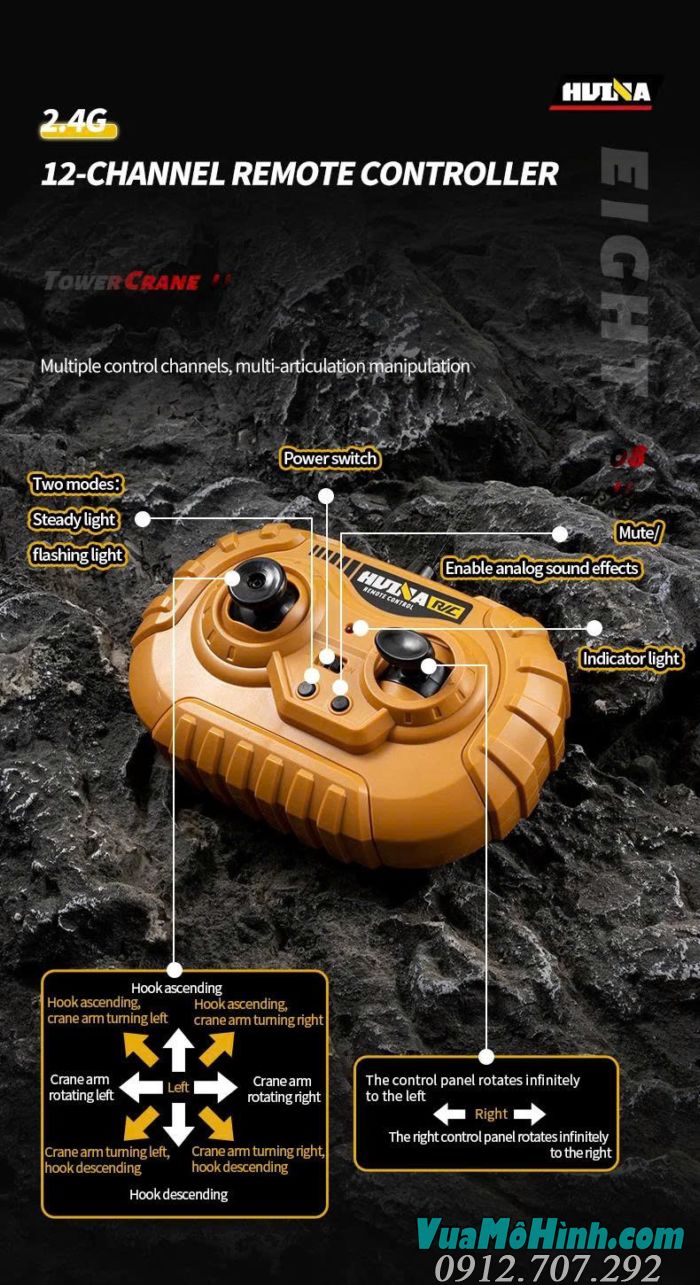 Cần cẩu tháp Huina 1585 mô hình điều khiển từ xa tỷ lệ 1:14 chi tiết cao chính hãng