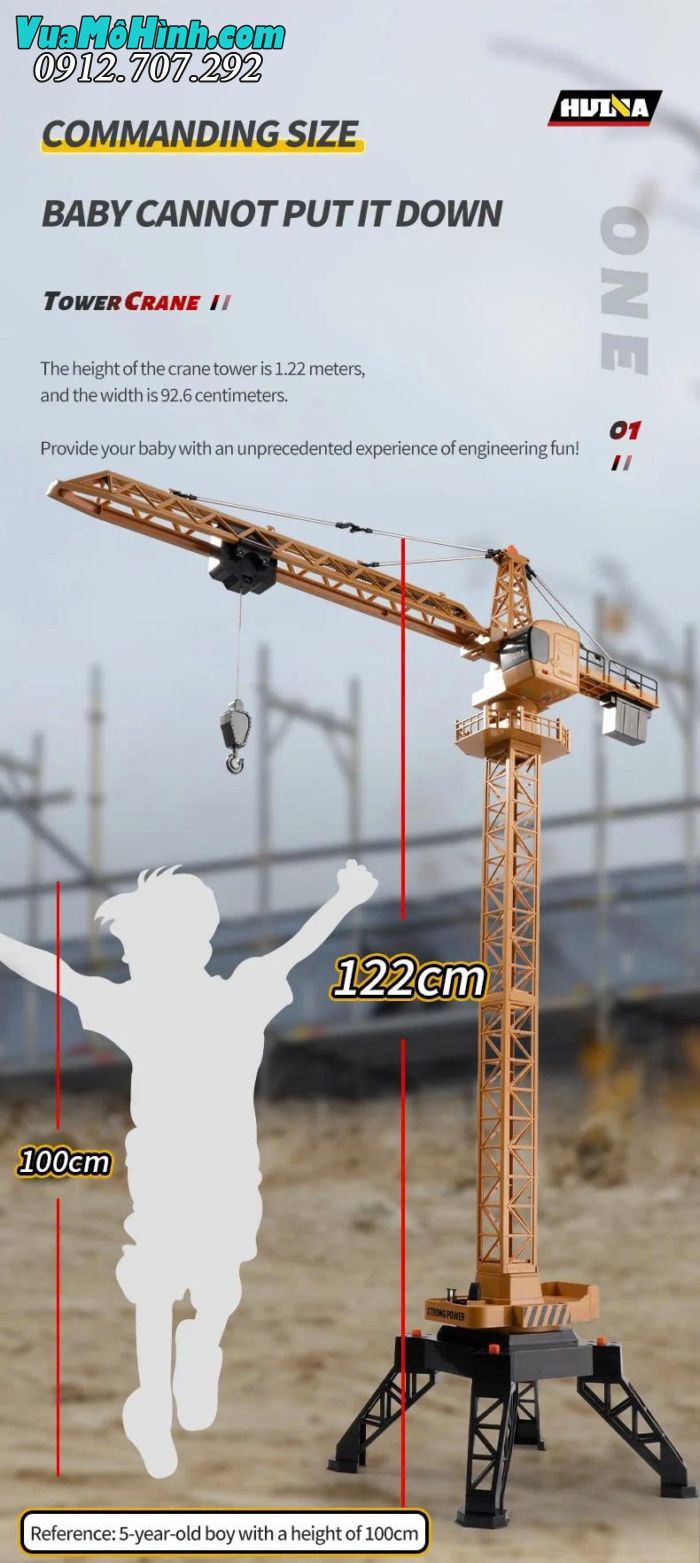 Cần cẩu tháp Huina 1585 mô hình điều khiển từ xa tỷ lệ 1:14 chi tiết cao chính hãng