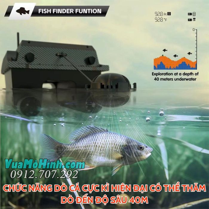 Thuyền thả mồi Flytec V080 GPS điều khiển từ xa có sonar dò cá, tải trọng 3kg, pin 20000mAh, phạm vi 800 mét.