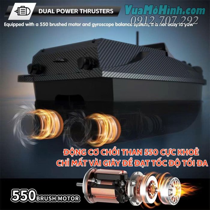 Thuyền thả mồi Flytec V080 GPS điều khiển từ xa có sonar dò cá, tải trọng 3kg, pin 20000mAh, phạm vi 800 mét.