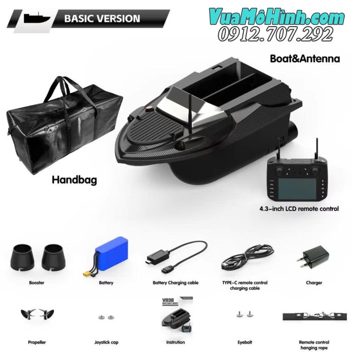 Thuyền thả mồi Flytec V080 GPS điều khiển từ xa có sonar dò cá, tải trọng 3kg, pin 20000mAh, phạm vi 800 mét.
