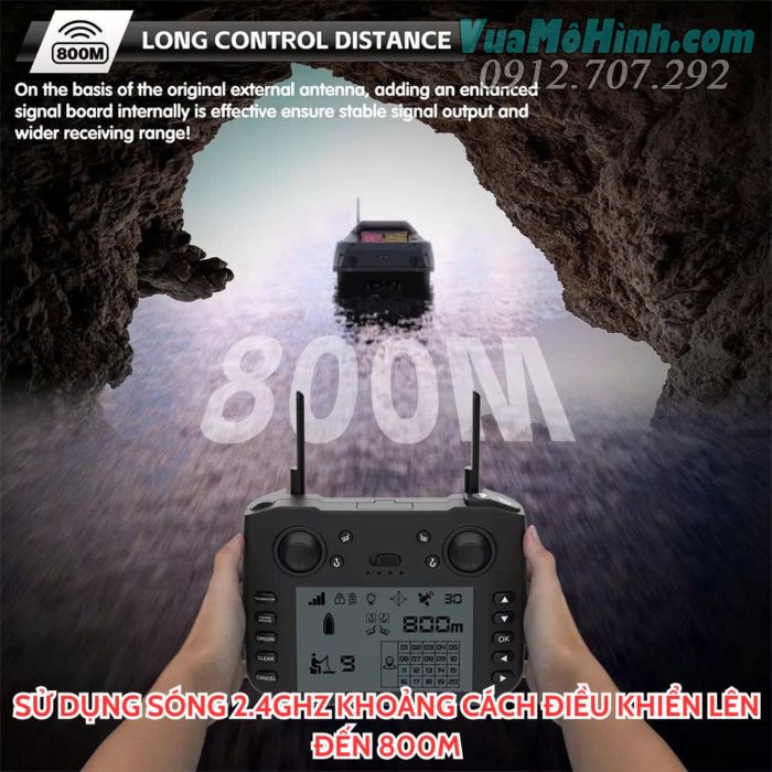 Thuyền thả mồi Flytec V080 GPS điều khiển từ xa có sonar dò cá, tải trọng 3kg, pin 20000mAh, phạm vi 800 mét.