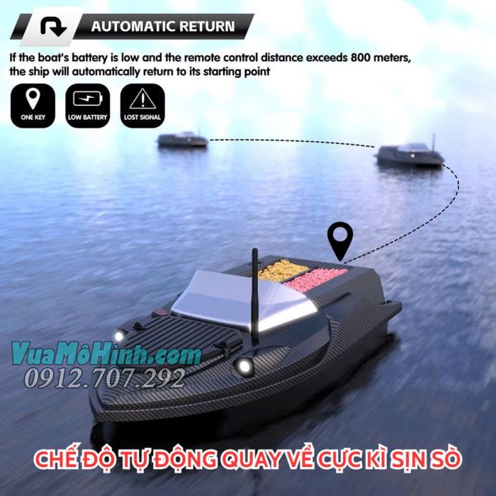 Thuyền thả mồi Flytec V080 GPS điều khiển từ xa có sonar dò cá, tải trọng 3kg, pin 20000mAh, phạm vi 800 mét.