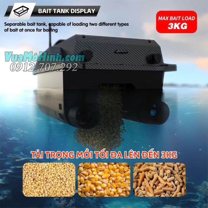 Thuyền thả mồi Flytec V080 GPS điều khiển từ xa có sonar dò cá, tải trọng 3kg, pin 20000mAh, phạm vi 800 mét.