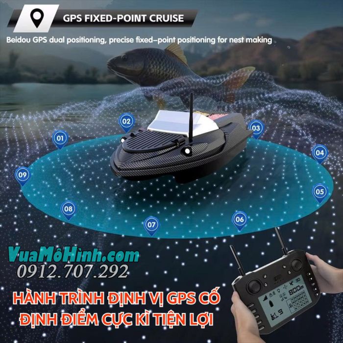 Thuyền thả mồi Flytec V080 GPS điều khiển từ xa có sonar dò cá, tải trọng 3kg, pin 20000mAh, phạm vi 800 mét.