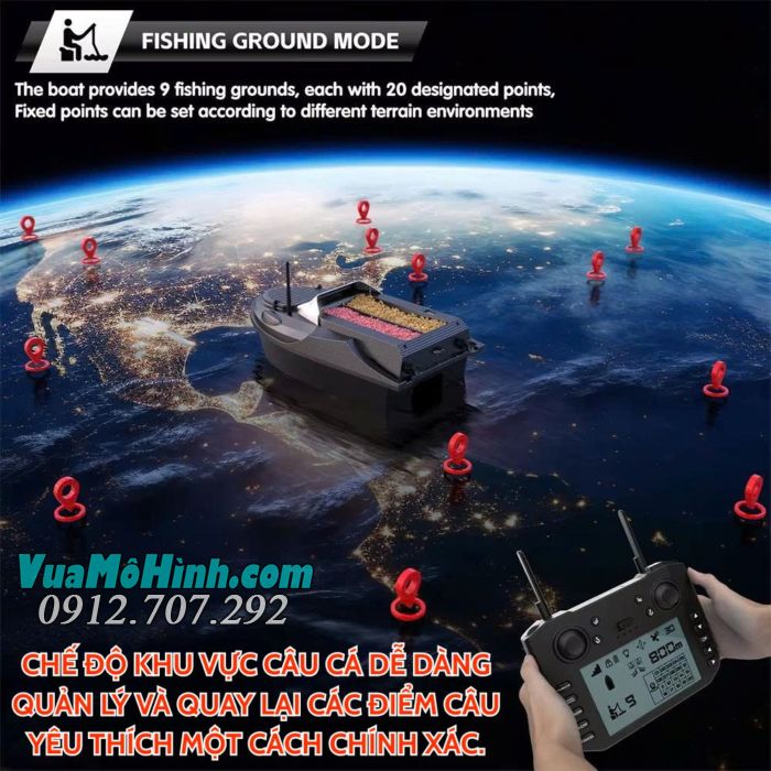 Thuyền thả mồi Flytec V080 GPS điều khiển từ xa có sonar dò cá, tải trọng 3kg, pin 20000mAh, phạm vi 800 mét.