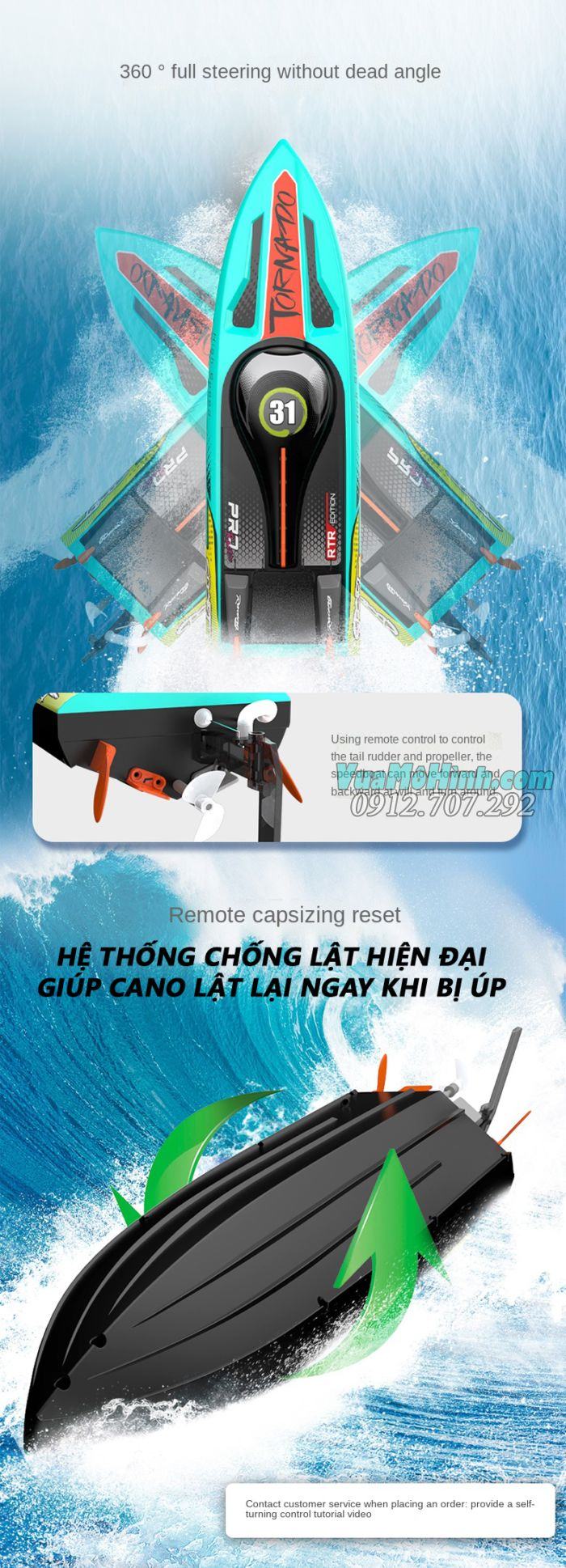 Cano tàu thuyền xuồng mô hình điều khiển từ xa tốc độ cao Henglong 3789 HL3789 Tornado