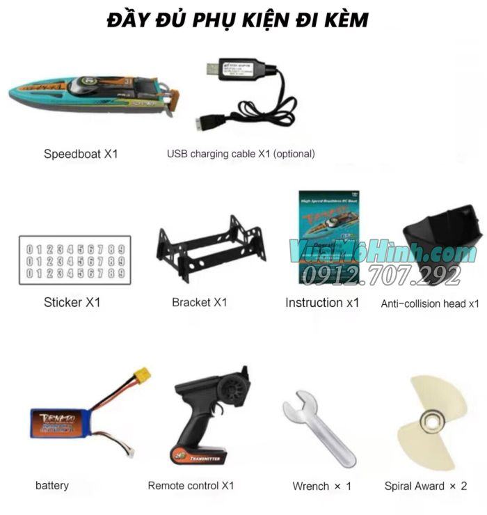 Cano tàu thuyền xuồng mô hình điều khiển từ xa tốc độ cao Henglong 3789 HL3789 Tornado