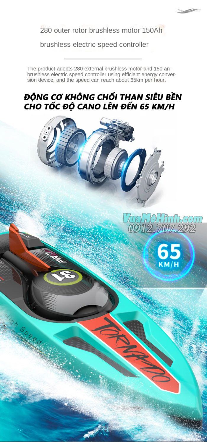 Cano tàu thuyền xuồng mô hình điều khiển từ xa tốc độ cao Henglong 3789 HL3789 Tornado