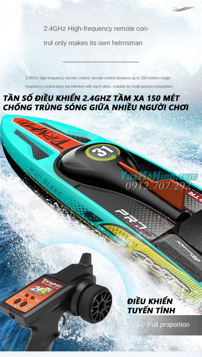 Cano tàu thuyền xuồng mô hình điều khiển từ xa tốc độ cao Henglong 3789 HL3789 Tornado