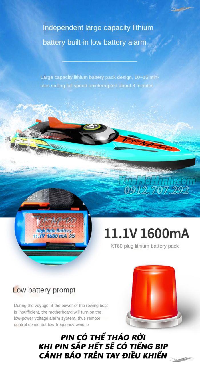Cano tàu thuyền xuồng mô hình điều khiển từ xa tốc độ cao Henglong 3789 HL3789 Tornado