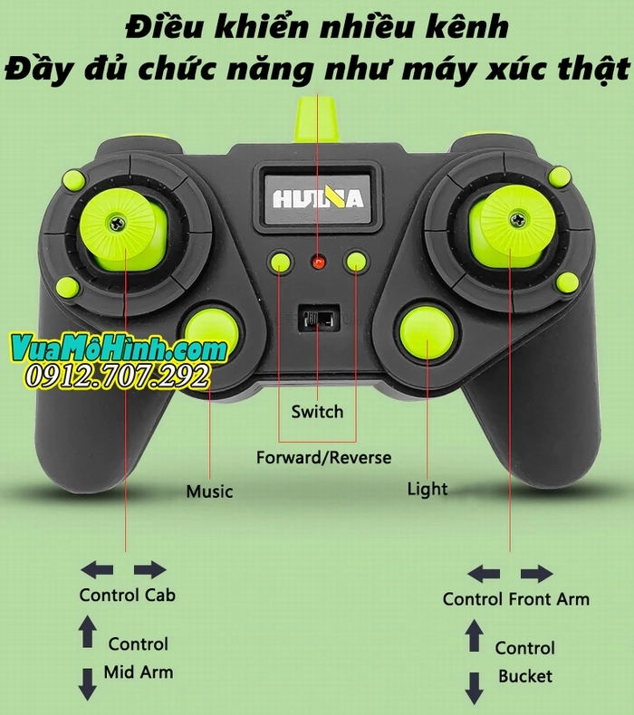 Mô hình xe xúc lật điều khiển từ xa Huina 1593 model 2025, phiên bản mới, gập sâu hơn, động cơ mạnh, chi tiết kim loại sắc nét