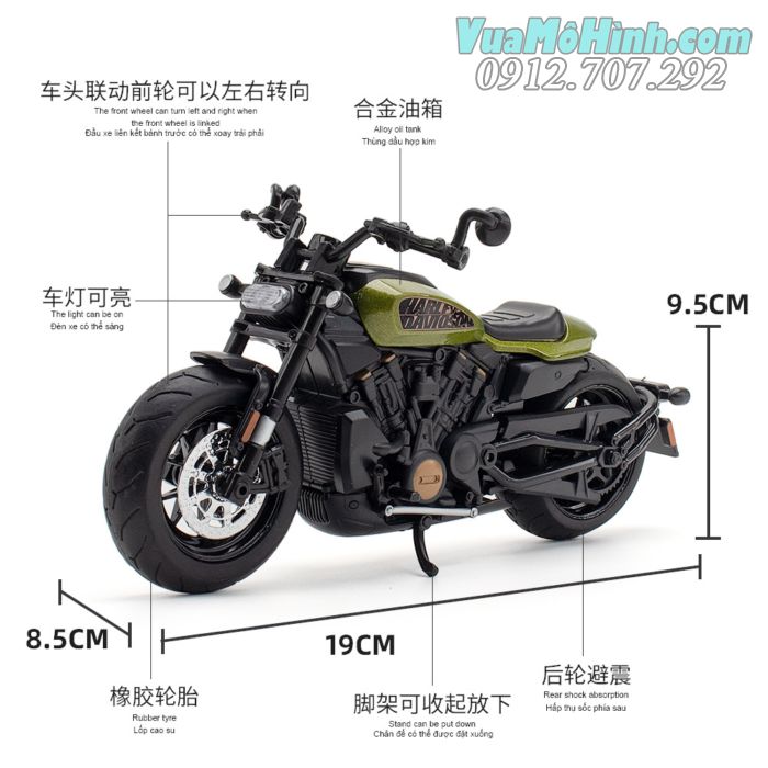 mô hình tĩnh diecast xe mô tô phân khối lớn harley davidson sportster s tỷ lệ 1:12 , đồ chơi trưng bày xe motor thu nhỏ mini