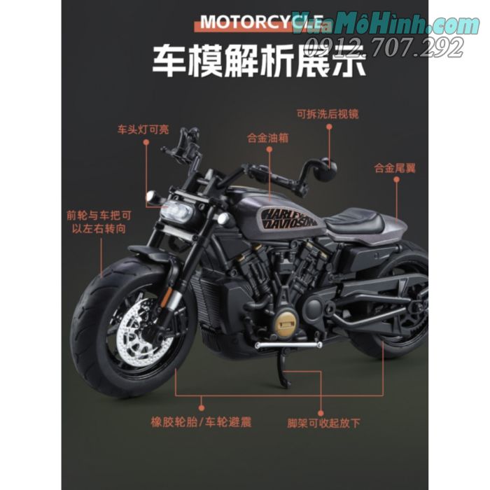 mô hình tĩnh diecast xe mô tô phân khối lớn harley davidson sportster s tỷ lệ 1:12 , đồ chơi trưng bày xe motor thu nhỏ mini