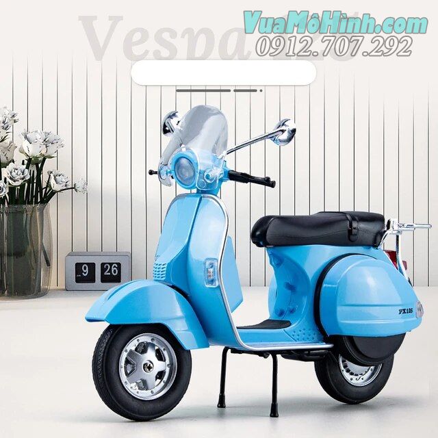 Mô hình tĩnh diecast xe mô tô 2 bánh gắn máy Vespa 125 tỷ lệ 1:10 , đồ chơi motor thu nhỏ mini