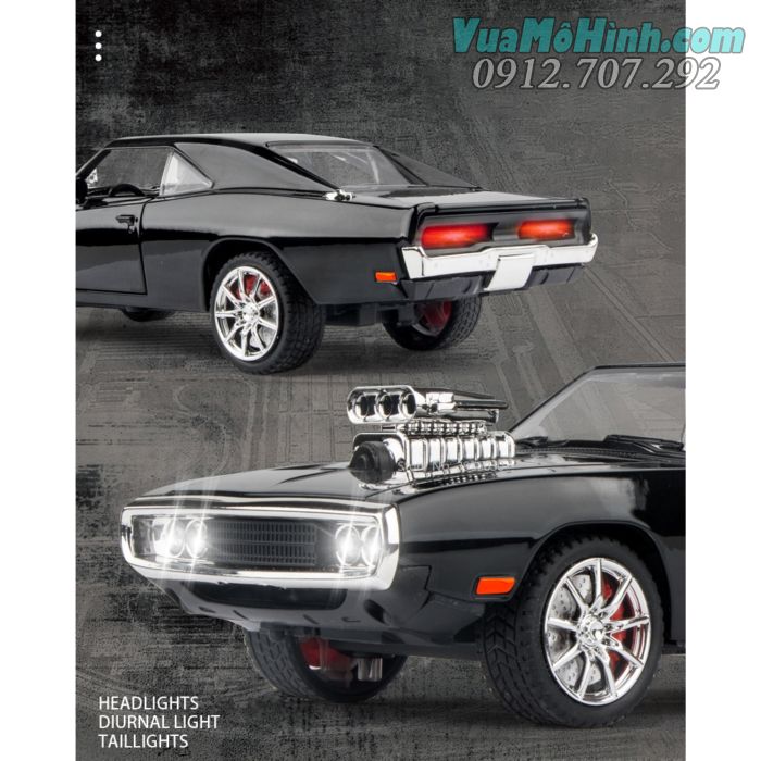 Mô hình tĩnh Diecast siêu xe ô tô cổ Dodge Charger 1970 , đồ chơi xe hơi 4 bánh thu nhỏ tỉ lệ 1:24