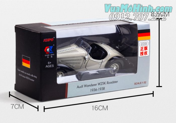 Mô hình tĩnh xe ô tô Audi Wanderer W25K Roadster 1936 tỉ lệ 1:32 vỏ kim loại